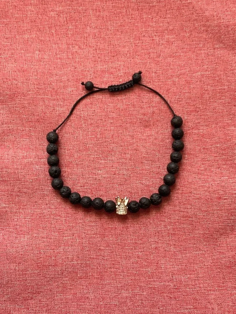 NWOT UNISEX LUXURY BLACK LAVA ROCK CROWN CHARM BRACELET – ADJUSTABLE - Picture 6 of 7